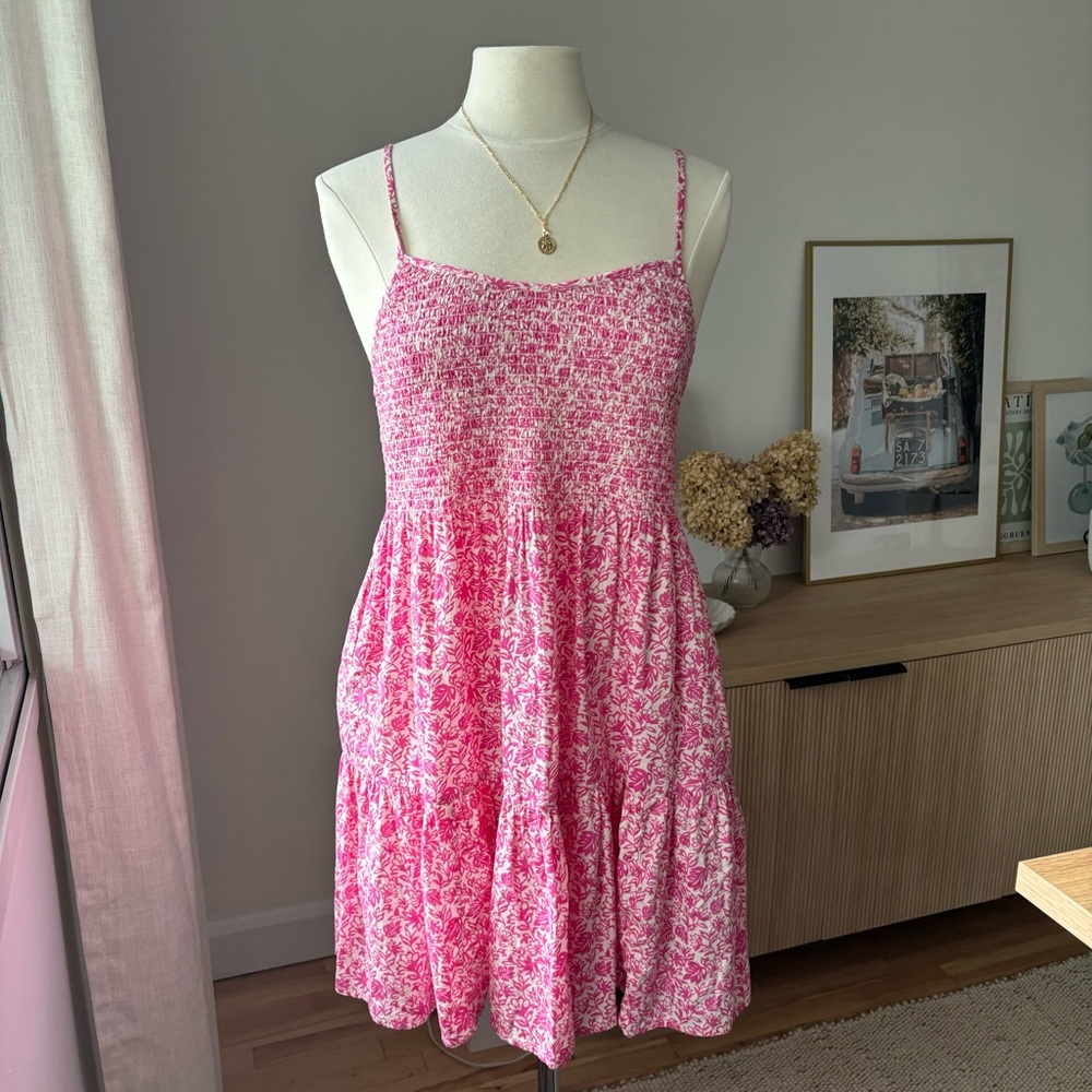 GAP Pink Floral Smocked Tiered Dress -Size S